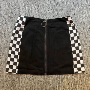 LF Carmar Black & White Checkered Zip Up Mini Skirt
